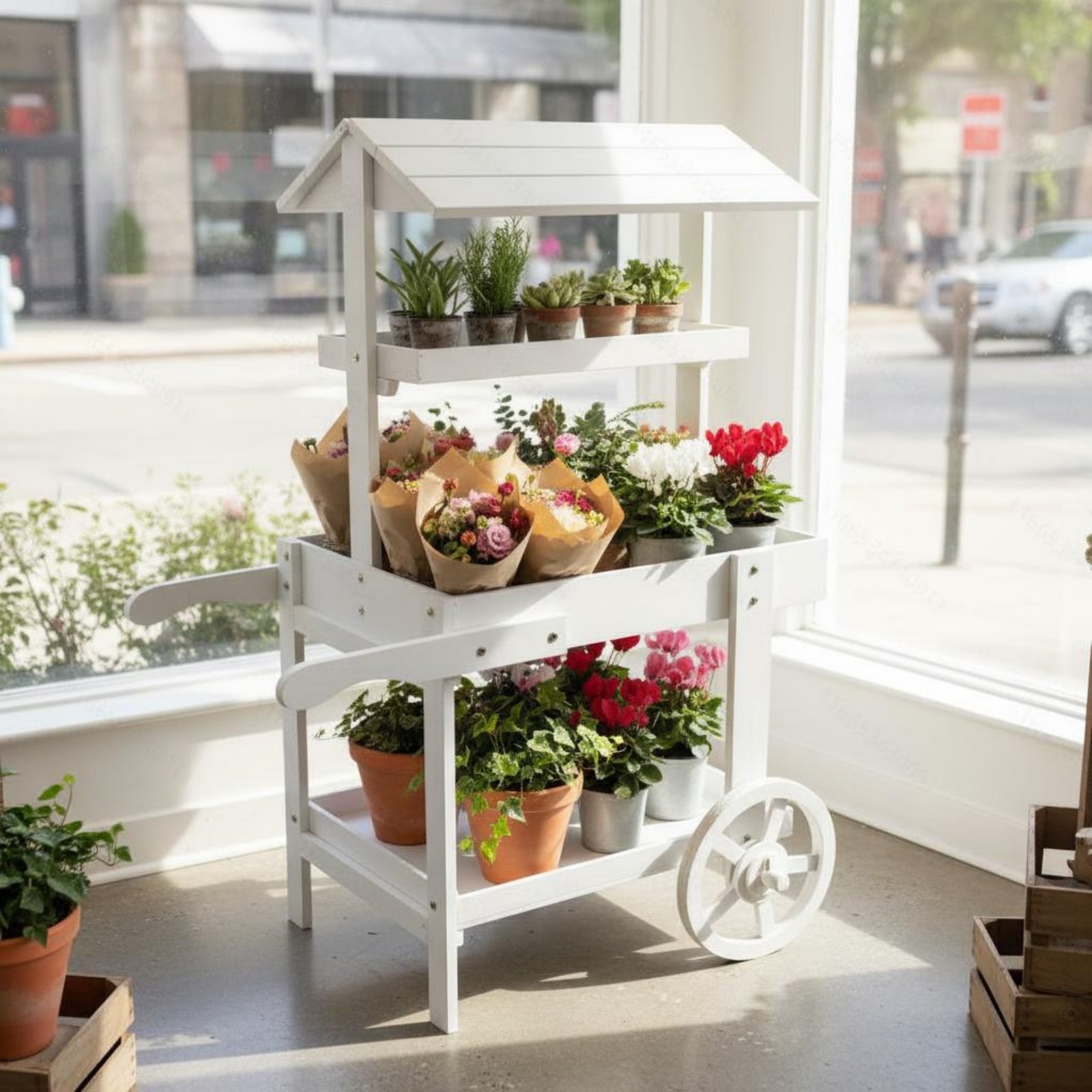 Drewniany wózek na kwiaty z oz – Home Decor Market recenzja i cena